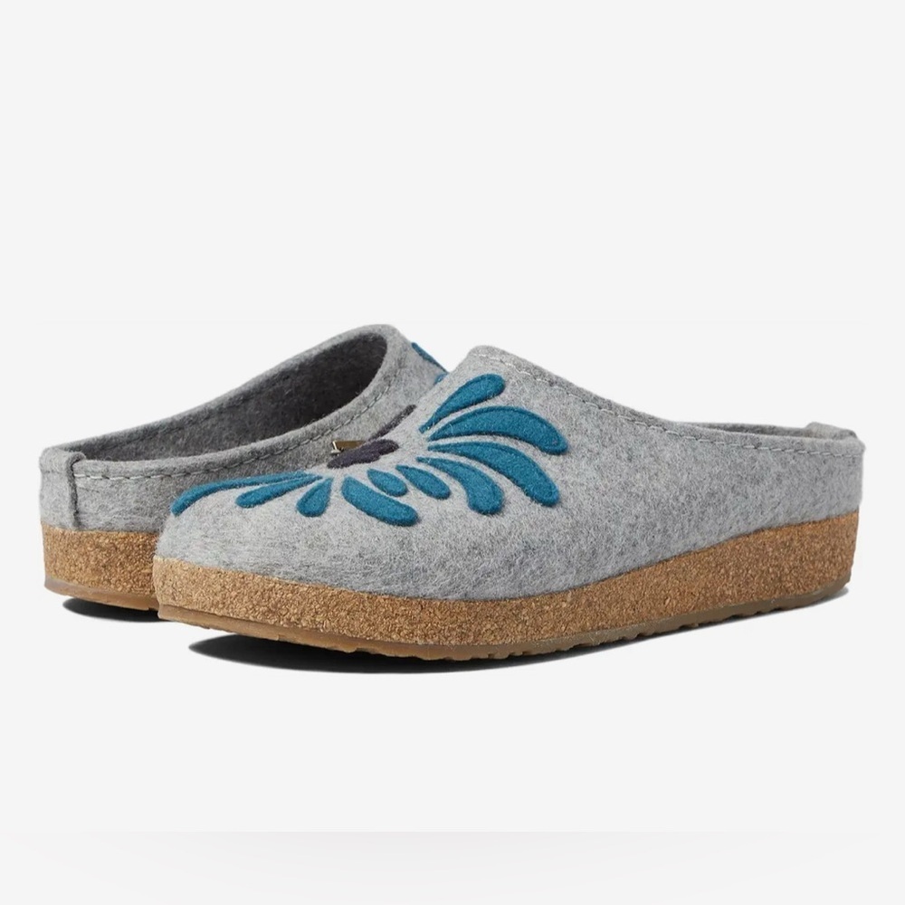 HAFLINGER Blooming Clog (Sold Out Design) in Gray/Blue/Navy Size EU 37 US 7